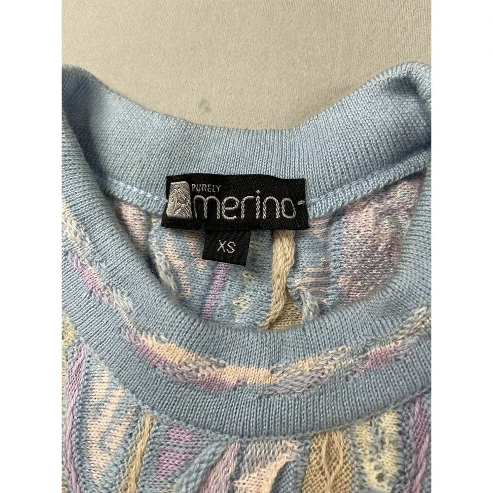 Vintage Purely Merino Sweater Womens XS Wool 3D Knit Pastel Crosby‎ 90s Retro